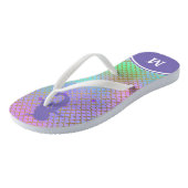 Monogram blauwe zeemeervis op schaal teenslippers (Schuin)
