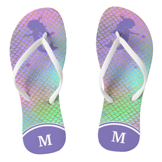 Monogram blauwe zeemeervis op schaal teenslippers (Voetbed)