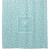 Monogram Blauwgroen Aqua Blue Snowflakes Kustkust Douchegordijn (Voorkant)