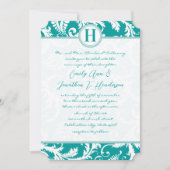 Monogram Blauwgroen Aqua  Damask Wedding Invite Kaart (Voorkant)