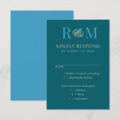 Monogram Blauwgroen Aqua Turquoise Elegant Huwelij RSVP Kaartje (Voorkant / Achterkant)