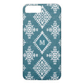Monogram | Blauwgroen blauw Amadora-patroon Case-Mate iPhone Case (Achterkant)