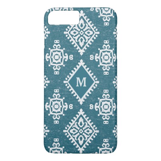 Monogram | Blauwgroen blauw Amadora-patroon Case-Mate iPhone Case (Achterkant)