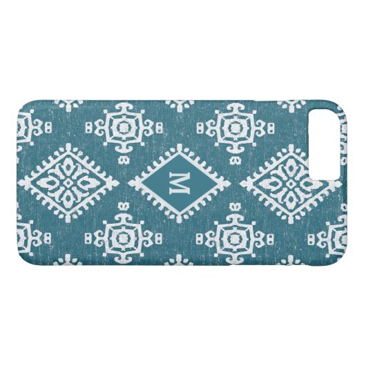 Monogram | Blauwgroen blauw Amadora-patroon Case-Mate iPhone Case (Achterkant (Horizontaal))