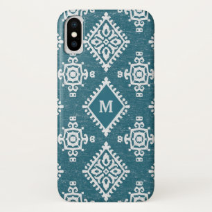 Monogram   Blauwgroen blauw Amadora-patroon iPhone X Hoesje