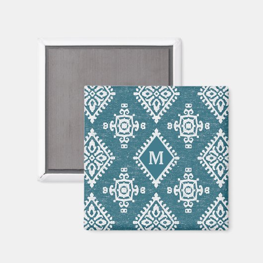 Monogram | Blauwgroen blauw Amadora-patroon Magneet (Voorkant / Achterkant)