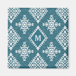 Monogram   Blauwgroen blauw Amadora-patroon Magneet