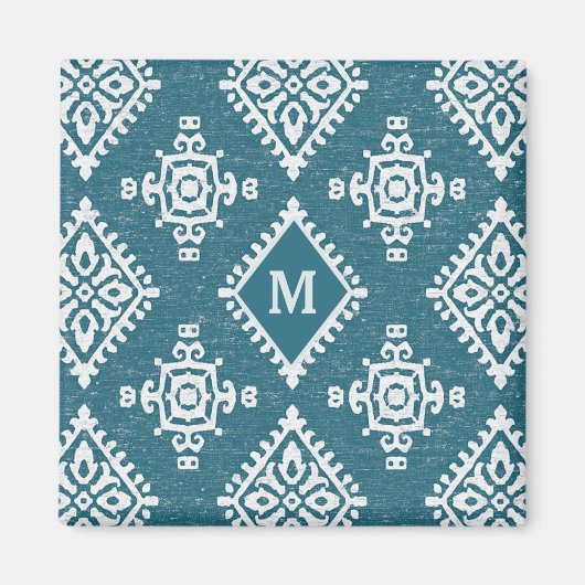 Monogram | Blauwgroen blauw Amadora-patroon Magneet (Voorkant)