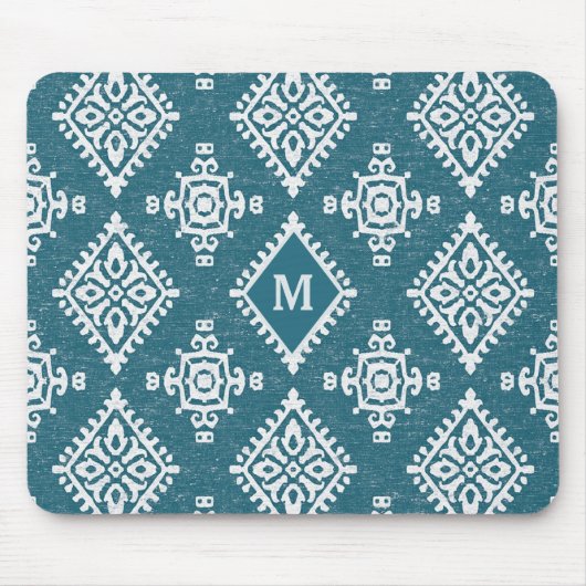 Monogram | Blauwgroen blauw Amadora-patroon Muismat (Voorkant)
