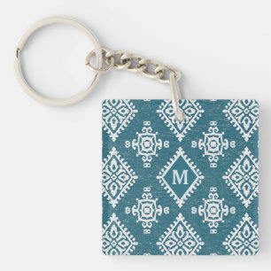 Monogram Blauwgroen blauw Amadora-patroon Sleutelhanger