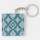 Monogram | Blauwgroen blauw Amadora-patroon Sleutelhanger (Achterkant)