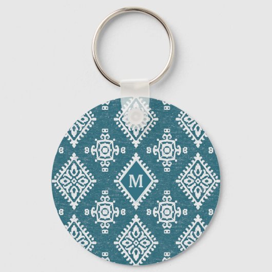 Monogram | Blauwgroen blauw Amadora-patroon Sleutelhanger (Voorkant)