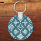 Monogram | Blauwgroen blauw Amadora-patroon Sleutelhanger (Voorkant)