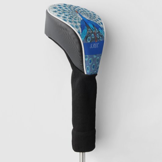 Monogram Blauwgroen blauw en wit monogram van Peac Golfheadcover (Schuin)