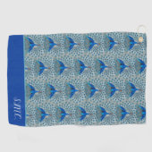 Monogram Blauwgroen Blauw en Witte Monogram Bat Golfhanddoek (Horizontaal)