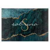 Monogram Blauwgroen Blauw Goud Geode Snijplank (Voorkant)