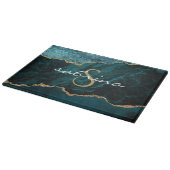 Monogram Blauwgroen Blauw Goud Geode Snijplank (Hoek)