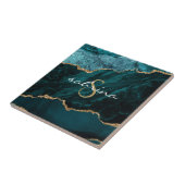 Monogram Blauwgroen Blauw Goud Geode Tegeltje (Zijkant)