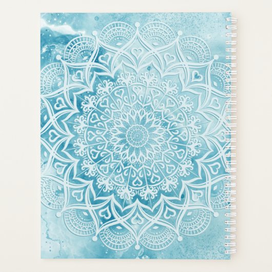 Monogram Blauwgroen Blauw Marmer Mandala 2023 2024 Planner (Achterkant)