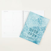 Monogram Blauwgroen Blauw Marmer Mandala 2023 2024 Planner (Display)