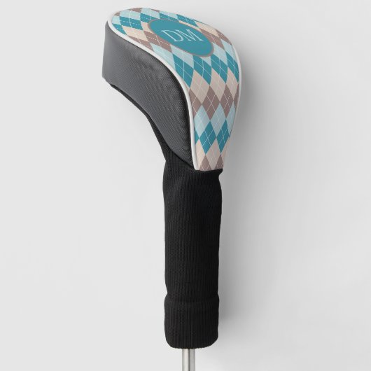 Monogram blauwgroen blauw patroon golfheadcover (Schuin)