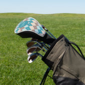 Monogram blauwgroen blauw patroon golfheadcover (Insitu)