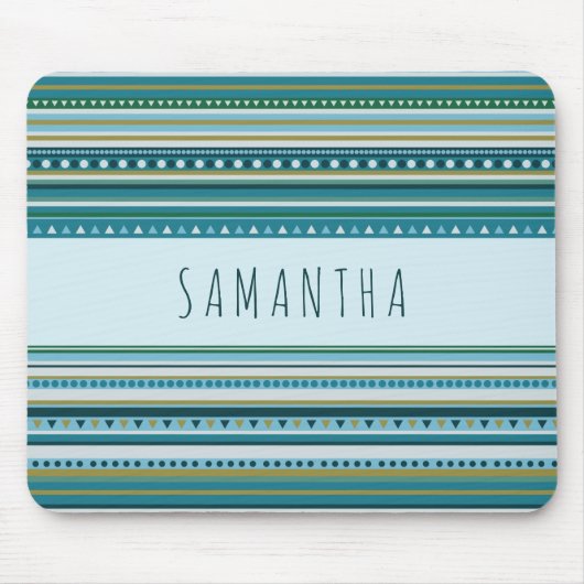 Monogram Blauwgroen Blauw Stripes Patroon Mousepad Muismat (Voorkant)