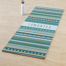 Monogram Blauwgroen Blauw Strippatroon op stam Yogamat