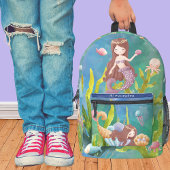 Monogram Blauwgroen Blauw Zeemeermin Dolfijn Zee O Bedrukte Rugzak