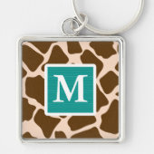 Monogram Blauwgroen blauwe bruine Giraffe Print Sl Sleutelhanger (Voorkant)