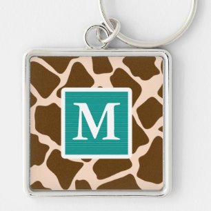 Monogram Blauwgroen blauwe bruine Giraffe Print Sl Sleutelhanger