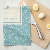 Monogram Blauwgroen Blauwe Floral Modern Theedoek (Quarter Fold)