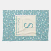 Monogram Blauwgroen Blauwe Floral Modern Theedoek (Horizontaal)