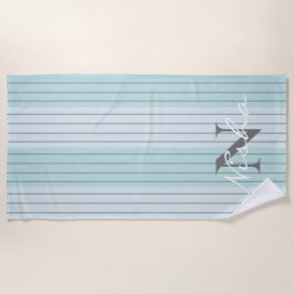 Monogram blauwgroen blauwe grijze strepen strandlaken