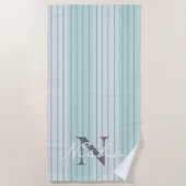 Monogram blauwgroen blauwe grijze strepen strandlaken (Voorkant)