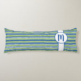 Monogram blauwgroen, Blauwe, Groene, en Witte Stri Lichaamskussen