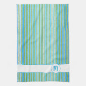 Monogram blauwgroen, Blauwe, Groene, en Witte Stri Theedoek (Verticaal)
