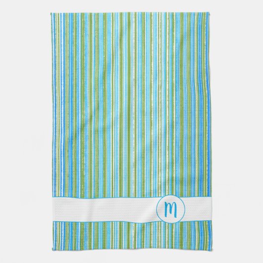 Monogram blauwgroen, Blauwe, Groene, en Witte Stri Theedoek (Verticaal)