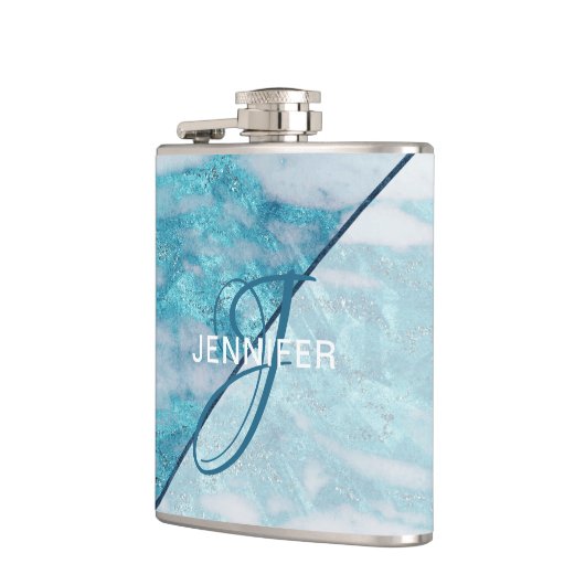 Monogram Blauwgroen blauwe marmer Heupfles (Links)