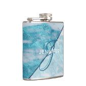 Monogram Blauwgroen blauwe marmer Heupfles (Rechts)