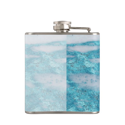 Monogram Blauwgroen blauwe marmer Heupfles (Achterkant)