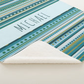 Monogram Blauwgroen Blauwe Stripes Sherpa Blanket Sherpa Deken (3/4)