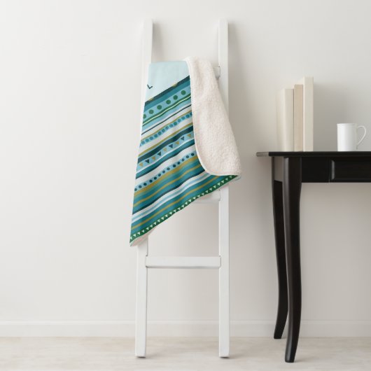 Monogram Blauwgroen Blauwe Stripes Sherpa Blanket Sherpa Deken (In situ)