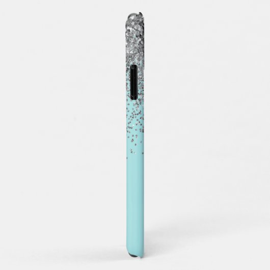 Monogram Blauwgroen Blue Silver Glam Glitter Name Case-Mate iPhone Case (Achterkant/rechts)