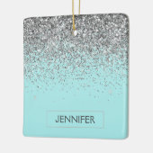 Monogram Blauwgroen Blue Silver Glam Glitter Name Keramisch Ornament (Links)