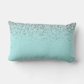 Monogram Blauwgroen Blue Silver Glam Glitter Name Kussen (Achterkant)