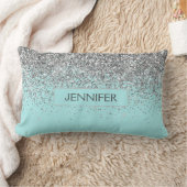 Monogram Blauwgroen Blue Silver Glam Glitter Name Kussen (Deken)