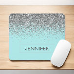 Monogram Blauwgroen Blue Silver Glam Glitter Name Muismat<br><div class="desc">Zilver en Aqua Blue Blauwgroen Faux Glitter Sparkle Elegant and Modern Chic Trendy Luxury Monogrammed Muismat. Deze monogram - voeg uw eigen naam toe aangepast mousepad kan met jouw naam worden bijgewerkt.</div>