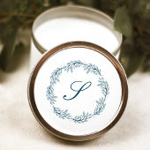 Monogram Blauwgroen Blue Wreath Classic Script Wed Ronde Sticker