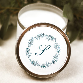 Monogram Blauwgroen Blue Wreath Classic Script Wed Ronde Sticker